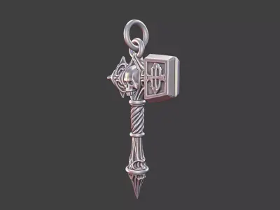 mjolnir silver warhammer skull talisman pendant 3D print model
