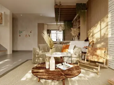 Pixels and Flowers living room interior scene 3D model