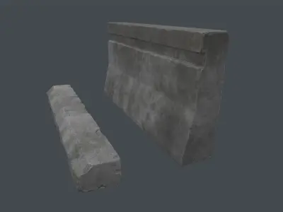 Concrete Curb and Roadblock Low-poly 3D model