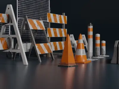 Traffic barricades - barriers - cones Low-poly 3D model