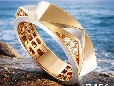  Architectural Stone-Accent Women Gold Ring 3D print model