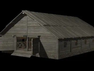 horse stable medieval village Low-poly 3D model