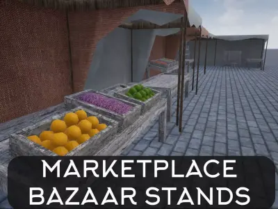 Lowpoly Bazaar-Marketplace Stands Low-poly 3D model