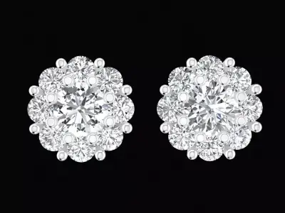 Round Diamond Cluster Stud Earrings Jewelry Model 6013 3D print model