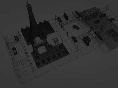 Eiffel Tower Square Low-poly 3D model