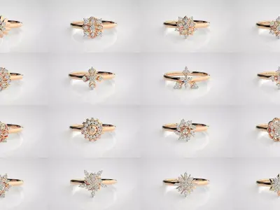 114 Flower Ultra light wt minimalist Women Ring 3dm stl renders  3D Model Pack