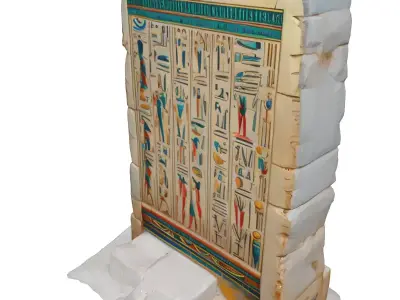 Ancient Egyptian Stone Wall with Hieroglyphs Low-poly 3D model