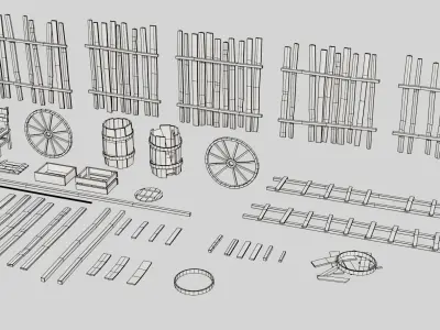 Modular Wooden Props Low-poly 3D model
