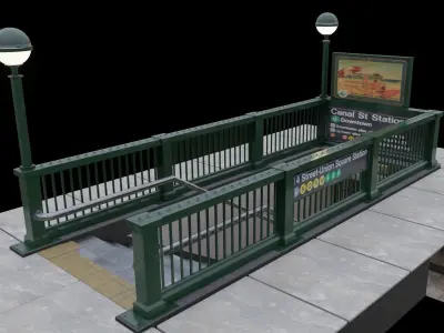 Subway Entrance - New York Subway Station Low-poly 3D model