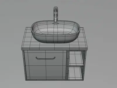 White modern basin on light wooden counter 3D model   3D model