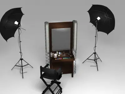 CosmeticSet makeup table with lights and umbrellas 3D model