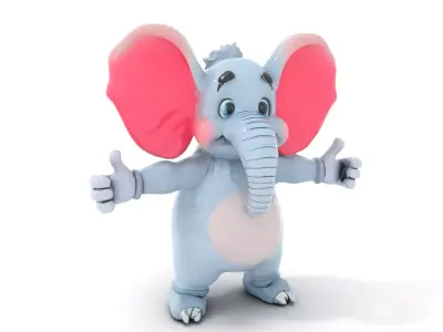 Blue Elephant Character Model Rigged and Animated Low-poly 3D model