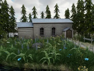Scene log cabin in woods 3D model