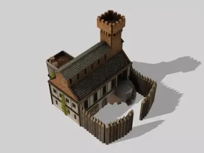 Barracks medieval castle Low-poly 3D model