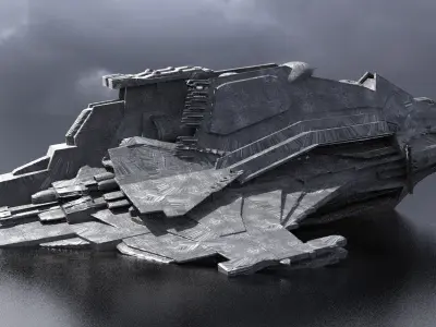 Sci-Fi Stealth Ship crashed 2 3D model