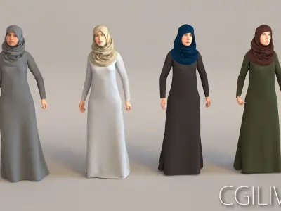 8x Arabic people real cloth simulation animated man and woman 3D Model Pack