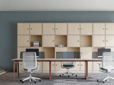 Modern Open Office with Shared Desk 721 3D model