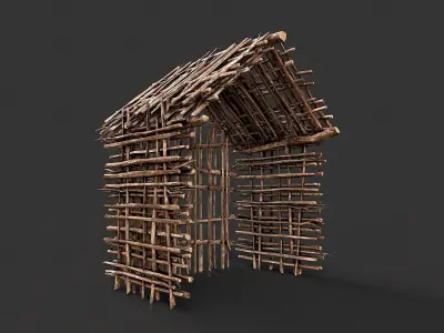 Primitive Wood Stick Jungle Shelter 10 Low-poly 3D model