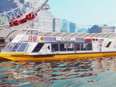  River Sightseeing Cruise Boat Mockup 