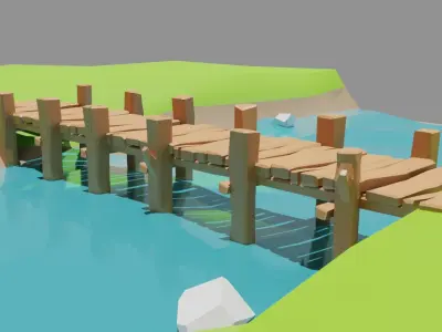 Wooden Bridge Low-poly 3D model Low-poly 3D model