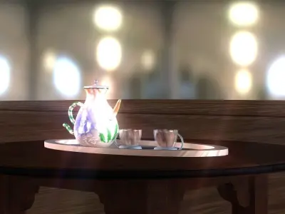 Classic porcelain blue sun teapot Low-poly 3D model