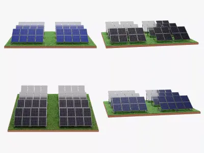 4 Solar Farms Set - Photovoltaic Arrays with Terrain Bases 3D Model Pack