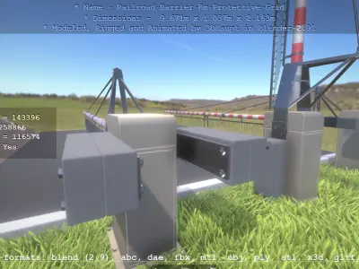 Railroad Barrier 8m High-Poly with Protective Grid 3D model