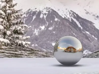 Luxury Alpine Wooden Chalet on Snowy Mountain Ski Slope HDRI  Low-poly 3D model