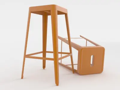 Orange metal bar stool 3D model