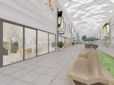 Commercial Shopping Street with Patio Set 3D model
