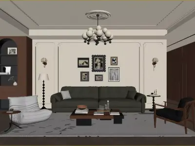 Vintage Light Luxury Living Room 3D model
