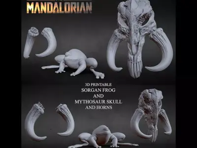 3D PRINTABLE MYTHOSAUR SKULL HORNS SORGAN FROG THE MANDALORIAN 3D print model