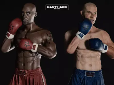 Boxing Fighters Pack LowPoly PBR  Low-poly 3D model