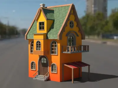 Cartoon house 3D model Low-poly 3D model purchase