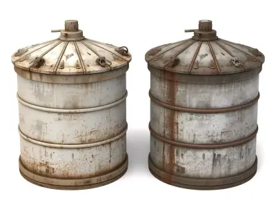 Set of Two Weathered Rooftop Metal Water Tanks 3D Model Low-poly 3D model