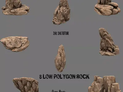 Rock Set rocks for short game Low-poly 3D model