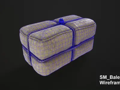 Storage props crates barrels wool bales Low-poly 3D model