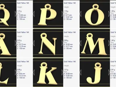 letter charm pendant set a to z 3D print model