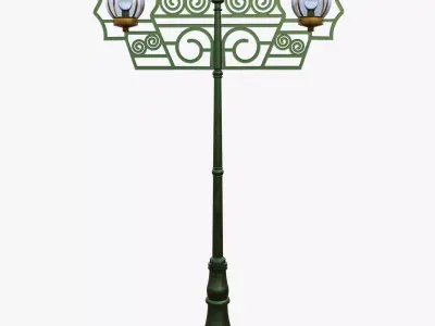 Green Oriental Street Lamp Lantern Low Poly PBR Game Ready Low-poly 3D model
