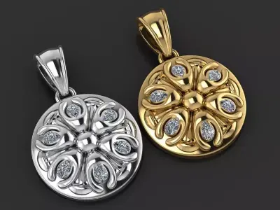 gold floral pendant 3D printable model  3D print model