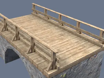 Bridge wooden shelf Low-poly 3D model