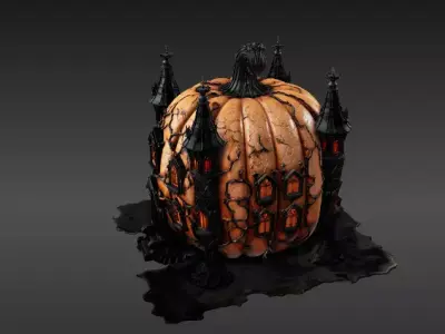 Haunted Pumpkin Castle Lantern 3D Model Spooky Halloween Decor 3D model