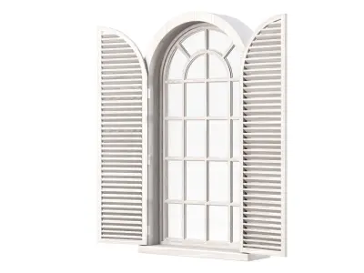 Wooden arch window with shutters V1  3D model