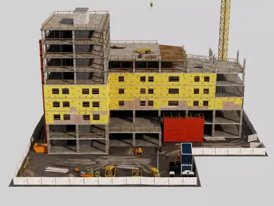 Multi Story Construction Tower Crane Site 3D Model  Low-poly 3D model
