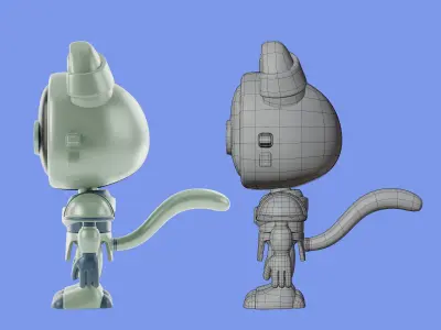 3d cartoon character cat robot Low-poly 3D model