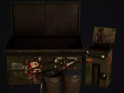 Dumpster trash can with graffiti Low-poly 3D model