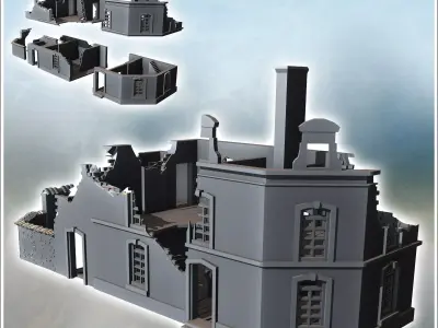 Corner building in ruins with a large chimney stack 14 - Modern  3D print model
