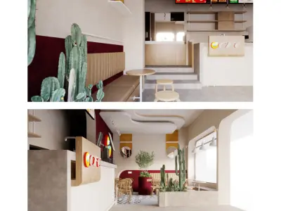 Fast Food Restaurant And Space Saving Low-poly 3D model