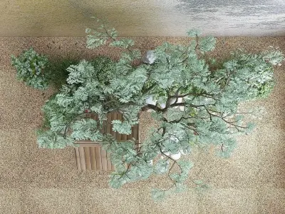 Wooden Well with Outdoor Tree and Bushes 3D model