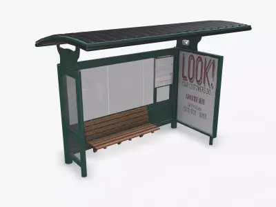 Bus Stop Low-poly PBR Low-poly 3D model
